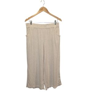 Umgee Cream Wide Leg Frayed Hem Pull On Pants Size Large